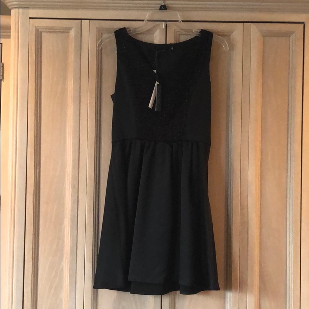 NWT! Black satin v-neck dress with sparkle knit